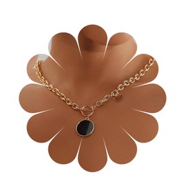 Enautoabs Boho Round Onyx Pendant Necklace Black Disc Necklace Choker Chunky Gold Cable Chain Necklace with Toggle Clasp Disc Coin Necklace Jewellery for Women
