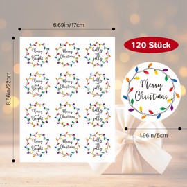 G2PLUS Pack of 120 "Merry Christmas" Christmas Stickers, "Merry and Bright" Christmas Stickers with Lights, 5 cm Round Gift Stickers for Christmas, Christmas Stickers for Gifts Decoration