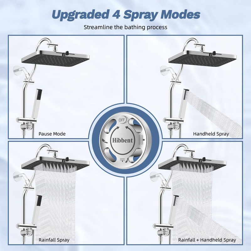 Hibbent Upgraded 13'' Shower Head Combo, High Pressure 5-spray Rainfall