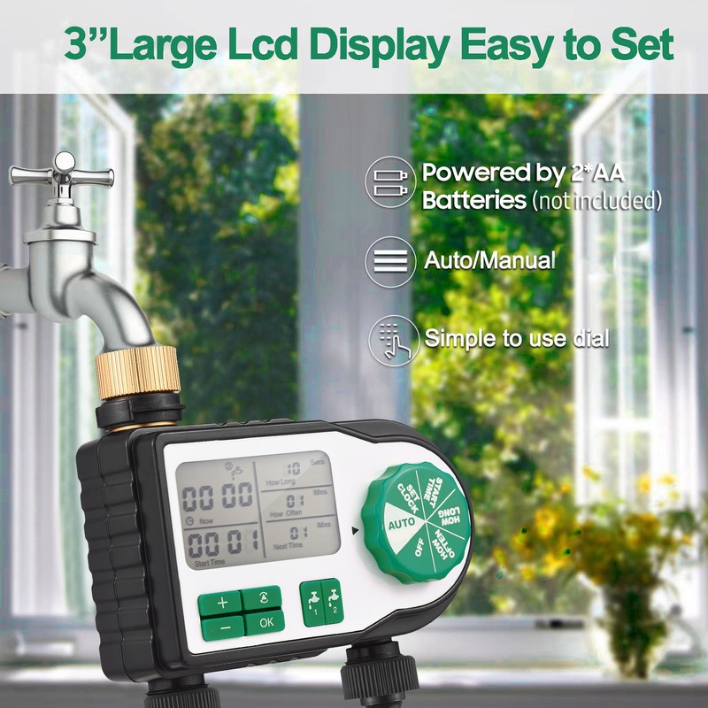 Digital Automatic Watering Timer with 2 Hose Connectors Programmed Garden