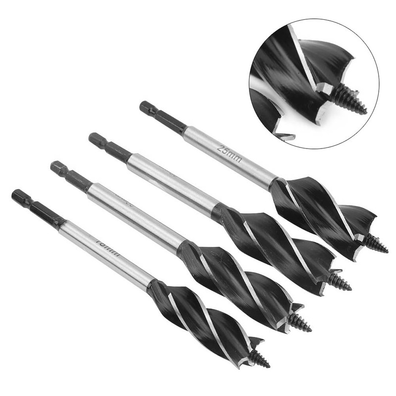 4Pcs Auger Bits Wood Cutting Hole Saw Reaming Twist Drill