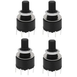 VGOL RS16 16 mm 2-Pin Rotary Switch with 4 Positions with Washer and Nut Plastic Round Axis Tape Switch Handle Length 15 mm Black Pack of 4