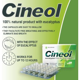 Cineol Aceite de Eucalipto - 100% Natural - Cápsulas con Aceite de Eucalipto - para inflamación de las vías respiratorias superiores y resfriados - complemento alimenticio (50uds.)