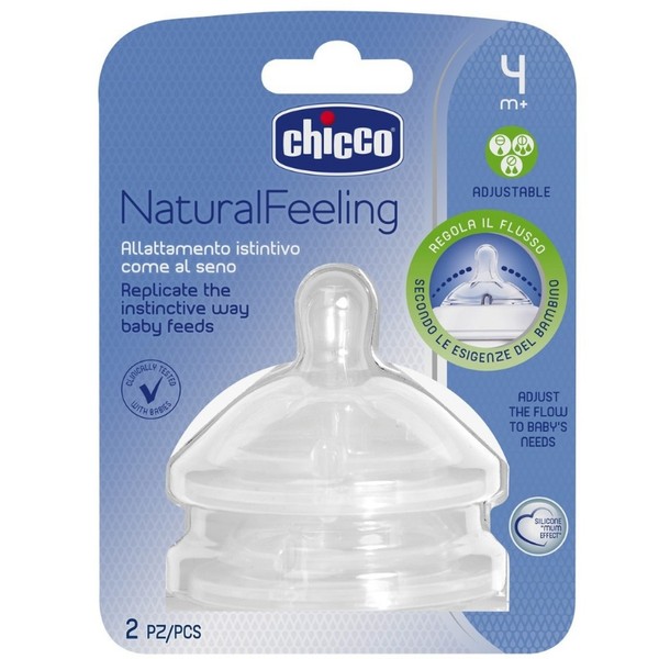 Chicco Natural Feeling Nipple 4m + Adjustable Flow, 2pcs