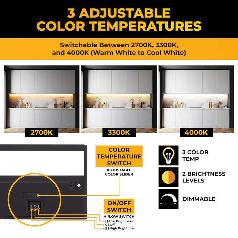 LED Under Cabinet Lighting Hardwired - 3CCT 12 Inch Black