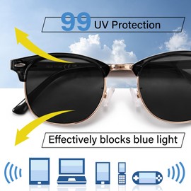 OPTOFENDY Progressive Reading Sunglasses for Women Men Half Frame Multifocus Sun Readers with UV Protection Black 3.0x