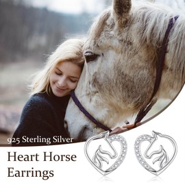 Hypoallergenic Horse Stud Earrings for Women 925 Sterling Silver-Animal Heart Shape Horse Ear Studs for Young Ones-Jewelry Gifts for Horse Lovers