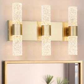 Ditoon Gold Bathroom Light Fixture, Modern Gold Vanity Light for Bathroom, Crystal 6 Light Bathroom Light Fixtures Over Mirror, 27w LED Bathroom Wall Sconce 3000K Warm White