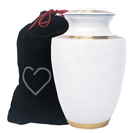 Modern Pearl White Cremation Urn - White with Bronze Accents, Adult Cremation Urn