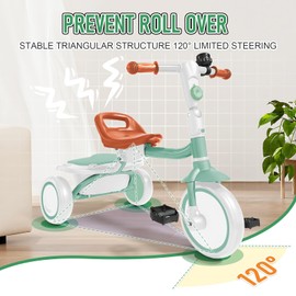 COVTOY Toddler Tricycle for 2 3 4 Year Olds, Foldable Kids Trike with Basket Removable Pedals and Bell, Easy to Install Baby Bike for Toddler Gift Toys for Boy Girl (White)