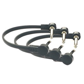 Kurrent Electric Flat Low Profile C Shape 1/4"" Right Angle Guitar Effects Pedal Patch Cables (3), Black