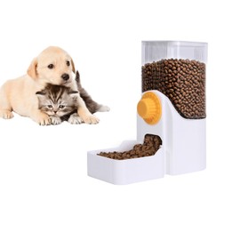 Hanging Automatic Pet Food Dispenser, 54oz Large Capacity Pet Feeder, Auto Gravity Cage Hanging Food Bowl for Small Dog Cat Rabbit Ferret Guinea Pig Hedgehog Chinchillas (White)