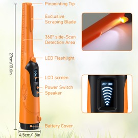Metal Detector Pinpointer,Handheld fully Waterproof Pin Pointer Wand small Probe Treasure Detectors with LCD screen for Locating Gold, Coin,Silver,Jewelry,copper (Orange)