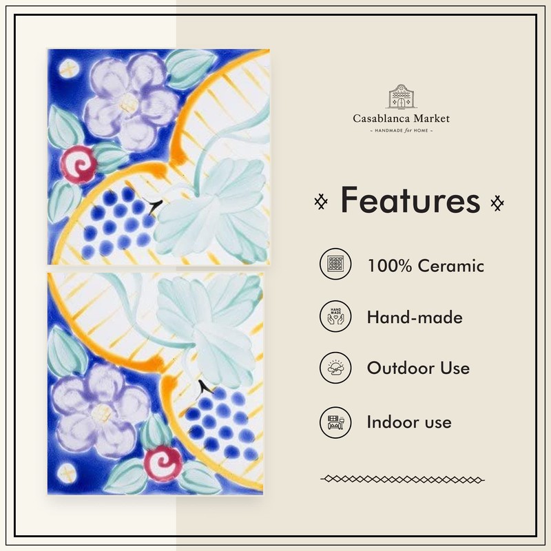Casablanca Market MT035 Mediterranean Ceramic Florence Decorative Tile, Blue