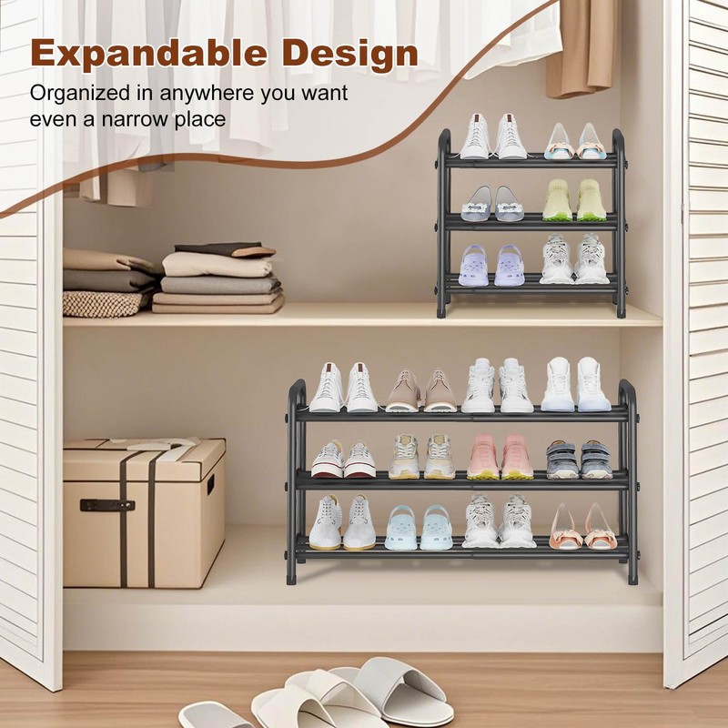 KANAV Expandable Shoe Rack Organizer – 3-Tier Shoe Shelf for