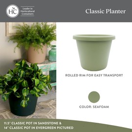 The HC Companies The HC Companies 15.5 inch Round Classic Planter - Plastic Plant Pot for Indoor Outdoor Plants Flowers Herbs, Seafoam (2 Pack)