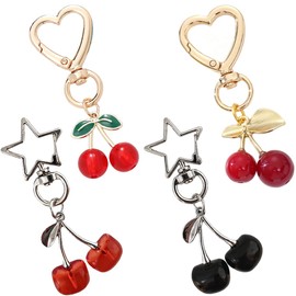 4 PCS Cherry Bag Charm Cherry Keychain Cherry Keychain Pendant Hanging Cherry Decoration Bright Cherry Bag Charms Backpack Cherry Key Chain Decor Cute Keychain Cherry Accessories for Women Girls