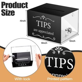 Tip Jars for Money 6 X 4 X 5 Inch Tip Collection Box with Lock Donation Suggestion Box