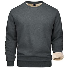 Mens Sweatshirts Crewneck Winter Coats Cotton Casual Sherpa Sweatshirt Fleece Lining Warm Sweatshirts Thick Fuzzy Bomber Sweatshirt Underwear Active Sweatshirts Grey