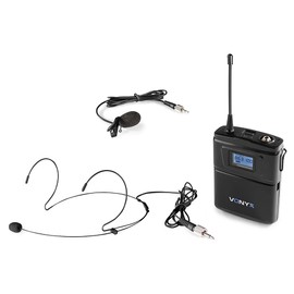 VONYX WM60B Wireless Bodypack Microphone UHF, 16-Channel Beltpack System with Headset & Lavalier Mics, LCD Display, 863-865 MHz, for Presentations, Public Speaking, Performance & Hands-free Vocals