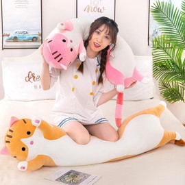 Aiuidun Long Cat Plush Pillow Soft Cat Hugging Pillow Stuffed Animal Pillow Cute Kitty Sleeping Throw Pillow Gift for Kids(70cm/27.5inch,Pink)
