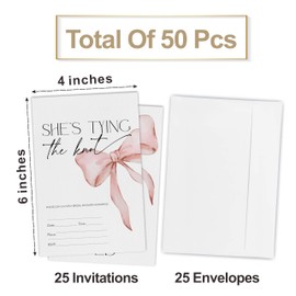 luixd Bridal Shower Invitations - She's Tying The Knot - Pink Pretty Bow Fill In Invites With Envelopes, Invitations For Newlyweds，Bridal Shower, Party Favor & Supplies (Set Of 25)- B05