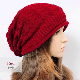 Teddy hat061 Women's Knit Hat, Autumn and Winter, Cold Protection, Warm, Loose, red