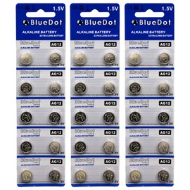 BlueDot Trading AG12 LR43 SR43 260 386 1.5V Alkaline Coin Cell Battery for Watch, Hearing Aid, Calculator, Flashlights, Keyless entry, Blister Pack - 30 Count
