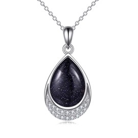 YAFEINI Blue Sandstone Necklace 925 Sterling Silver Cubic Zirconia Teardrop Blue Sandstone Pendant Necklace Jewellery for Women Girls (E-Blue Sandstone)