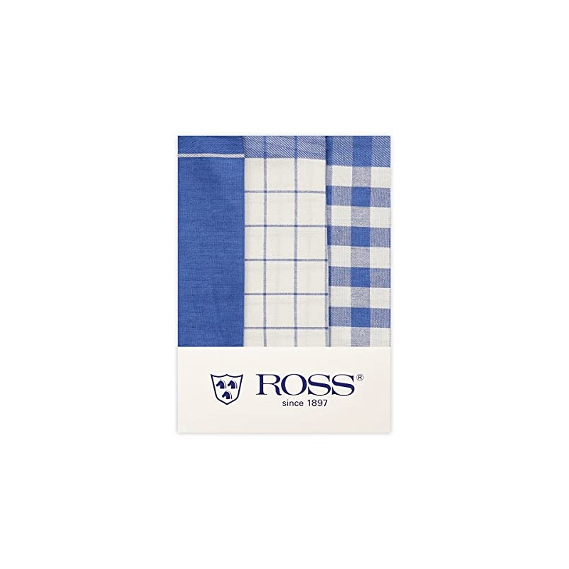 Ross Pack of 3 Cotton Tea Towels 1605 Blue 50
