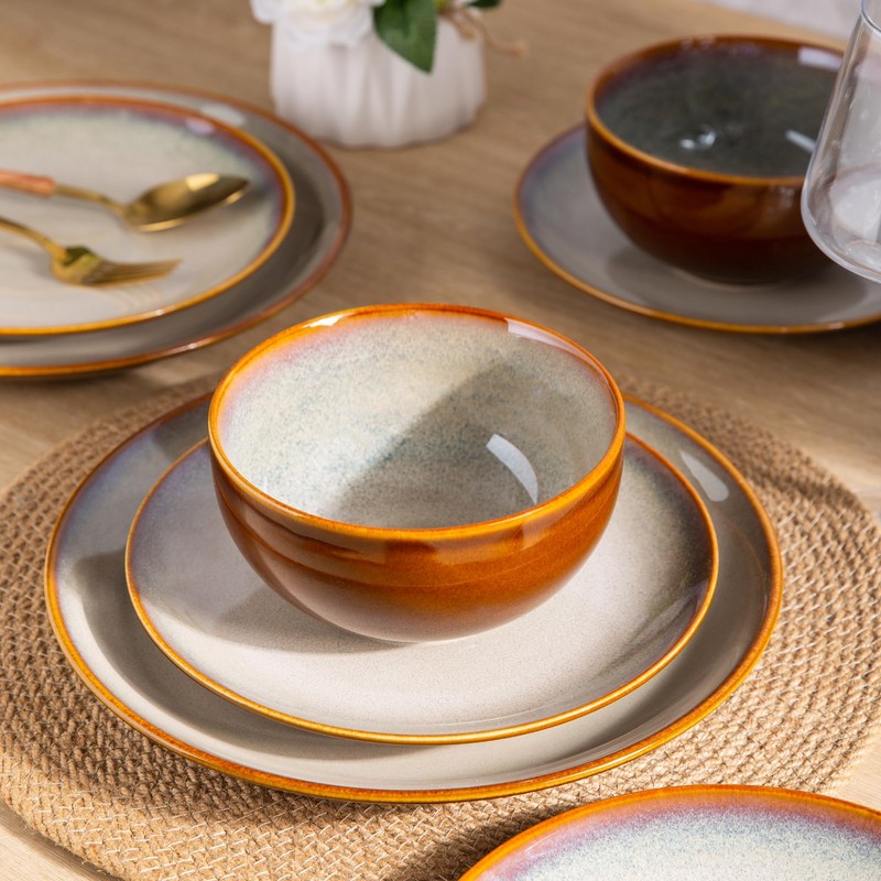 LERATIO Ceramic Dinnerware Sets for 4, Coupe Plates and Bowls