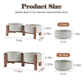SPUNKYJUNKY Ceramic Dog Bowls Set with Acacia Wood Stand - Raised Dog Food and Water Bowl for Small Dogs (13.52 OZ, Gray)