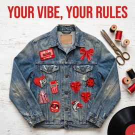 HEYTRCO 26PCS Red Aesthetic Embroidery Patches Iron On Vintage Icon Heart Strawberry Butterfly Applique for Jackets Bags Hats DIY Clothing Accessories