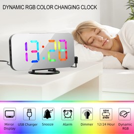 ThreeH RGB Digitaler Wecker mit 11 Farben für Schlafzimmer LED Spiegel Display Uhr für Kinder Teenager Zimmer Nachttisch Dekoration Schwarz