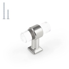 5 Pack Orger Drawer Knobs Acrylic Clear T-bar Knobs Single Hole 40 mm Length Cabinet Knobs Polished Chrome for Decor Acrylic Cabinet Handle Knobs