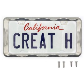 Creathome 3D Curly Wave Pattern Chrome License Plate Frame from Pure Zinc Alloy  - Brush nickel
