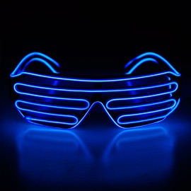 Aquat Shutter El Wire Neon Rave Glasses Light Up Flashing LED Sunglasses Voice Activated Costumes For Party, 80s, EDM RB02 (blue, black frame) 2