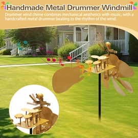Handmade Metal Drummer Windmill, Drummer Windmill Metal Windmill Garden, Drummer Windmill, Music Windmill Statue Garden Ornaments, Wind Chimes for Garden, Patio, Outdoor Decoration