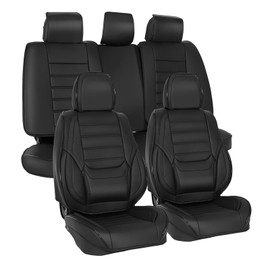 BACLAUGH Full Sets of Car Waterproof Leather Seat Covers,Black Car Seat Cover,Car Seat Covers Front Seats and Back,Compatible with Most Cars, SUVs, Trucks and Pickups