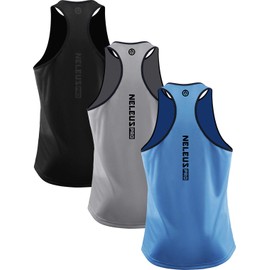 NELEUS Men's 3 Pack Athletic Tank Tops Lightweight UPF 50+ Sun Protection SPF Sleeveless Shirts,5097,Black/Grey/Light Blue,S