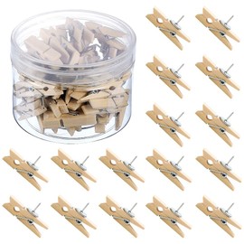 Netspower Push Pin Clips, Wooden Pegs with Pins, Pack of 50 Wooden Clips for Cards, Notes, Photos, School, Office, Crafts