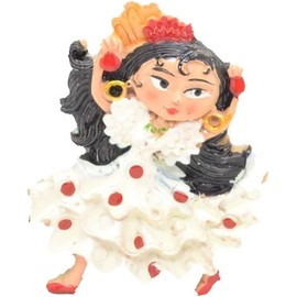 Decorative Magnet Flamenco Dancer White Dress with Red Dots Andalusian Style