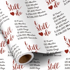 RUSPEPA 10th Anniversary Wrapping Paper Roll for Tin Wedding - 17 Inches x 16.4 Feet - I Still Do Pattern on Durable Paper for 10th Anniversary, Tin Wedding and Special Occasions