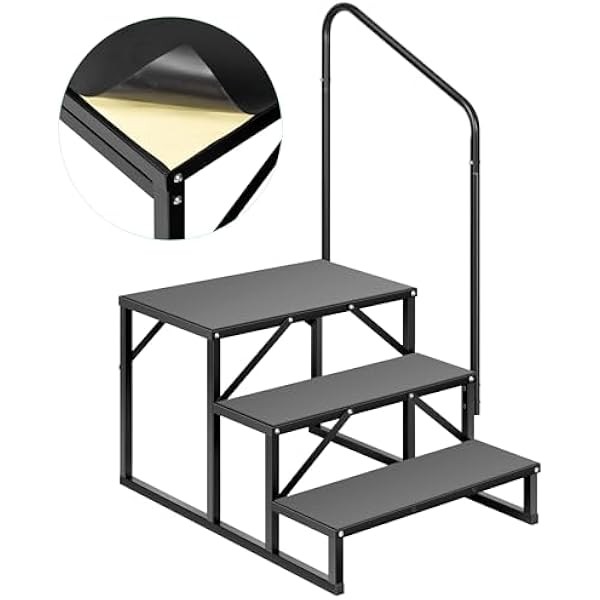 VIVOHOME RV Steps with Handrail, 3 Steps Mobile Home Ladder