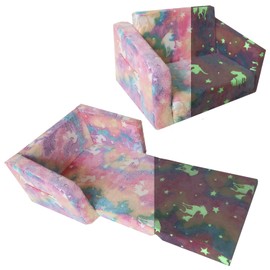 Ordicoeur Glow in The Dark Toddler Sofa Chair - 2-in-1 Convertible Kids Recliner with 25D High-Density Foam, Foldable Baby Floor Bed for Boys & Girls, Soft Machine-Washable Sofa for Playroom & Camping