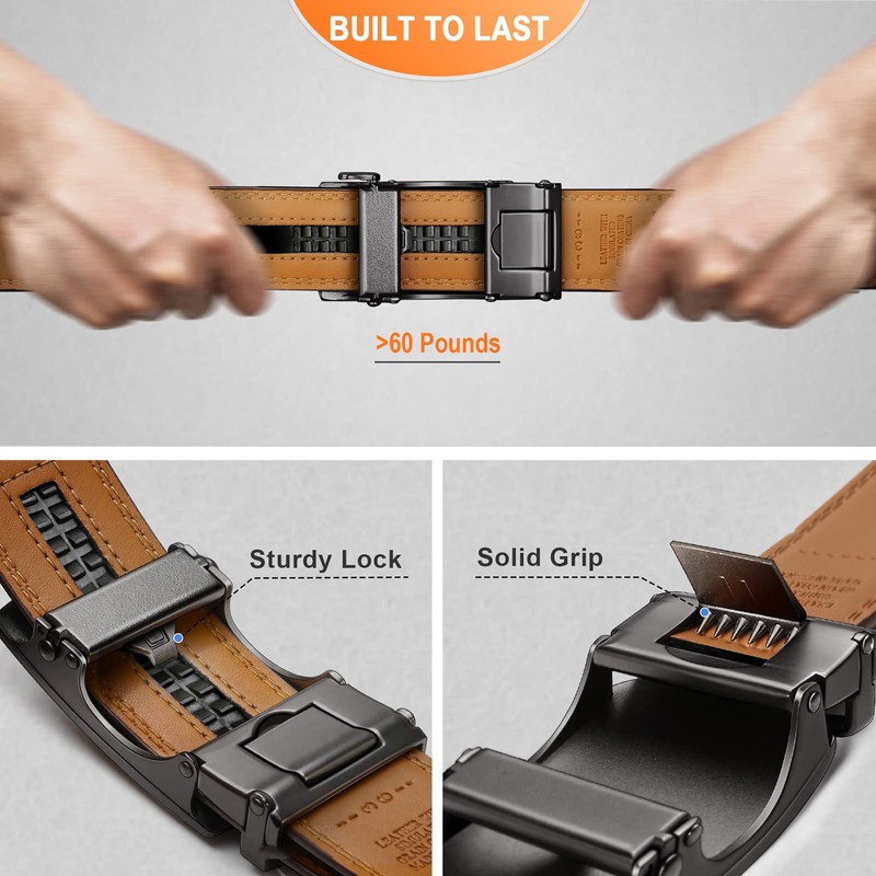 KEMISANT Men's Leather Belt Ratchet Automatic Buckle for Men Business