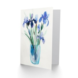 Artery8 Greeting Card Blue Iris Flower Bouquet Vase Floral Watercolour For Her Woman Birthday Card