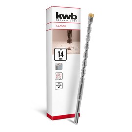 kwb SDS Plus Drill Bit, SDS Plus Hammer Drill Bit (Diameter 14 mm x 260 mm, with Extremely Fast Carbide 4X Cutting Edge, for Reinforced Concrete, Stone and Masonry)