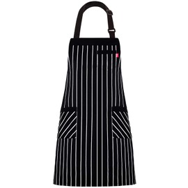 ALIPOBO Aprons for Women and Men, Kitchen Chef Apron with 3 Pockets and 40" Long Ties, Adjustable Bib Apron for Cooking, Serving - 32" x 28" - Black/White Pinstripe - 1 Pcs
