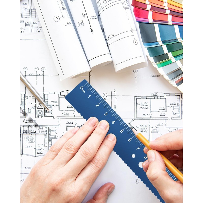 Metal Drafting Ruler, Triangular Ruler Set, 4 Pieces Aluminum Alloy